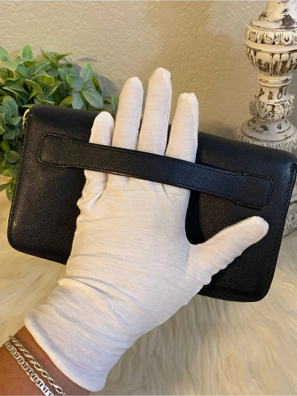 PRADA Unisex Saffiano Double Zip Travel Organizer/ Clutch Wallet with Stripe